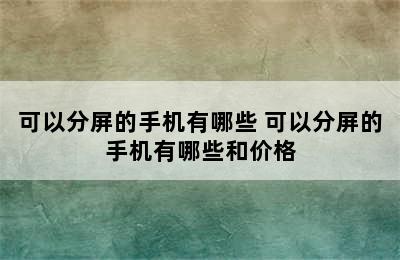 可以分屏的手机有哪些 可以分屏的手机有哪些和价格